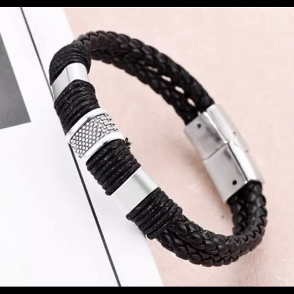 COPY - UNISEX LEATHER BRAIDED METAL BRACELET